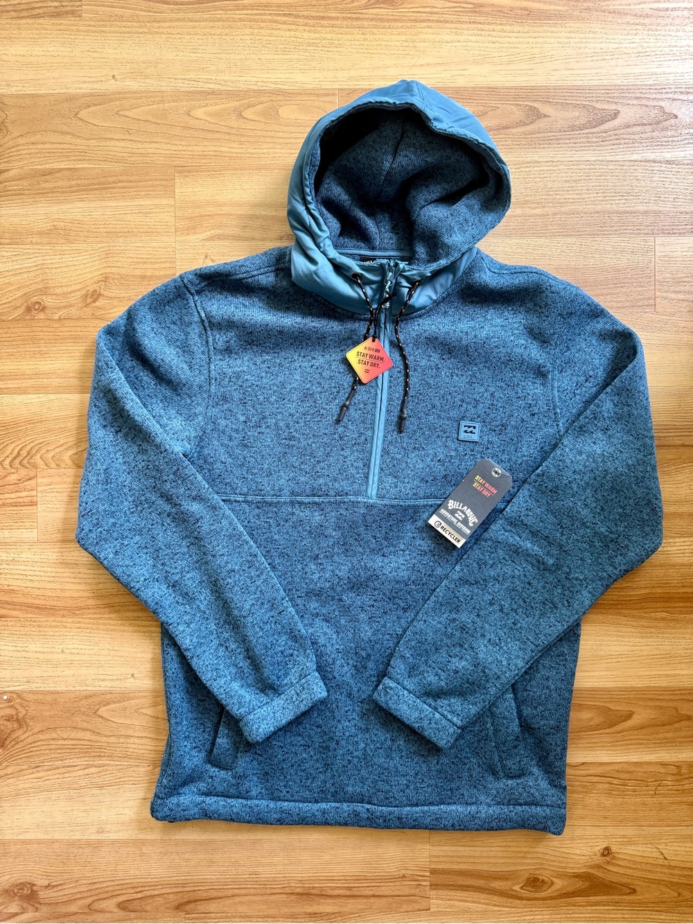 Billabong Men's Heathered Teal Half-Zip Hooded Boundary Pullover Adventure Divis